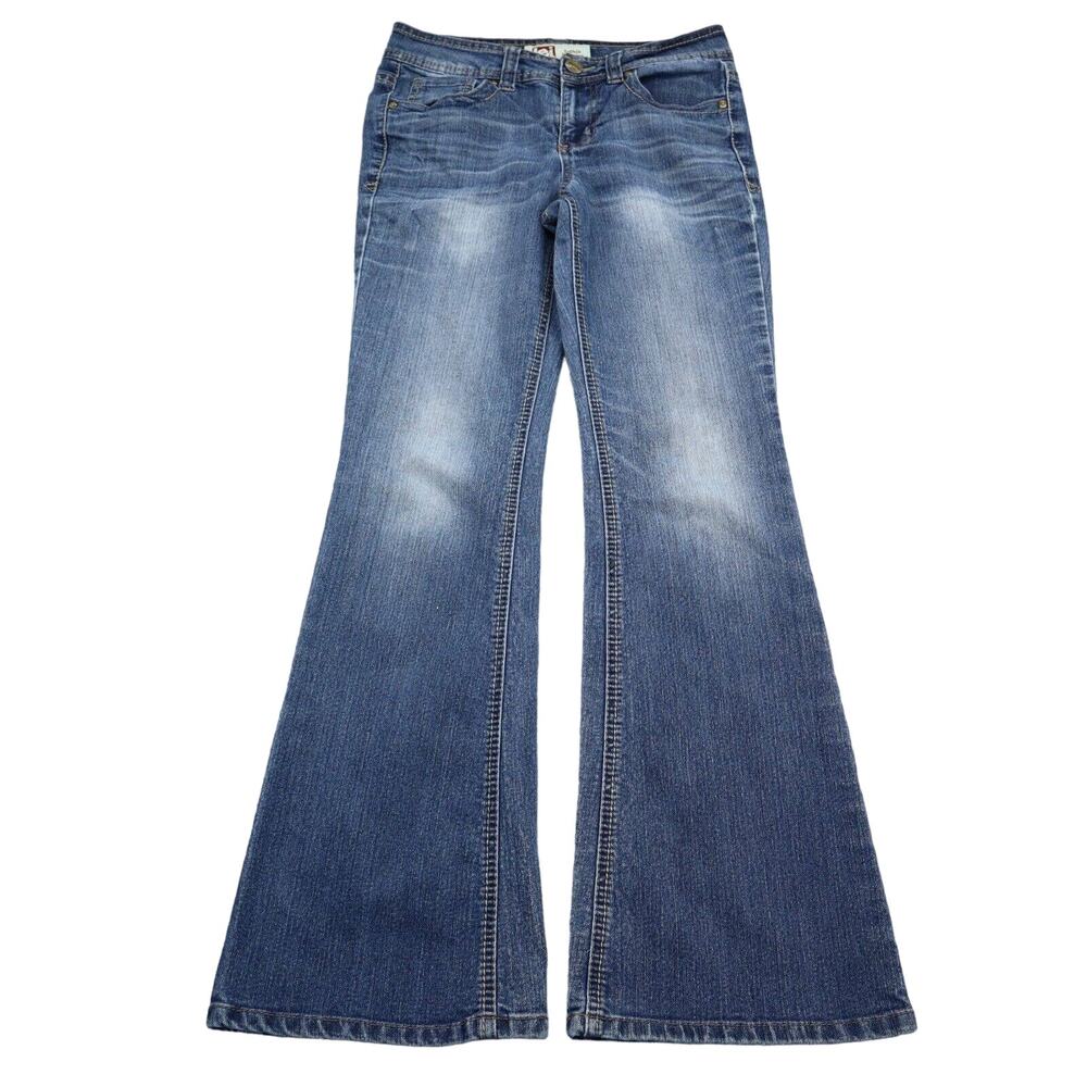 Iei Pants Womens 3 Blue Sophia Hipster Flare Mid Rise Medium Wash Denim Jeans
